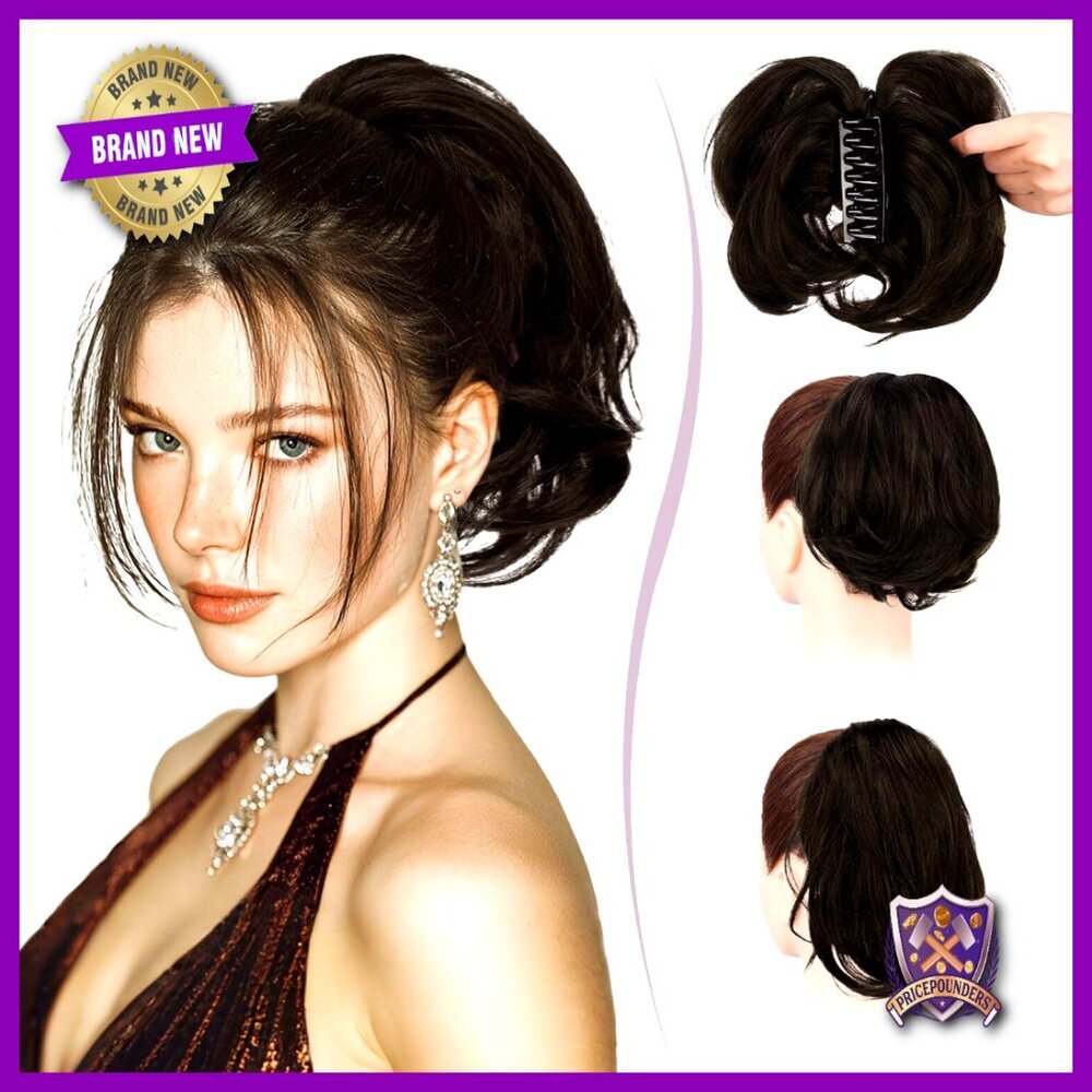 Human Hair Ponytail Extension with Bendable Metal Clip for DIY Styles Messy Bun